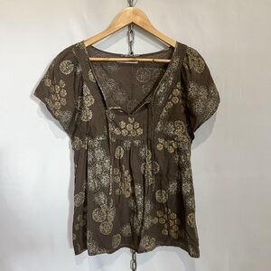 Vintage Old Navy Brown Floral Cotton Top with Tie Front